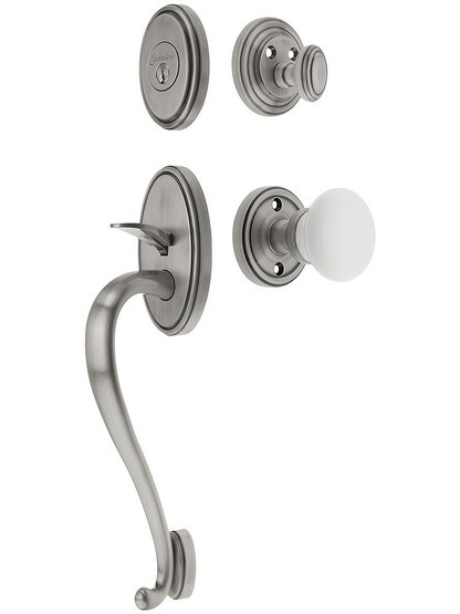 Georgetown Entry Handle Set in Antique Pewter Finish with Hyde Park Knob and